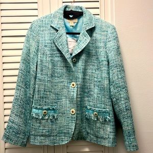 Appleseed Womens Aqua/Turquoise Tweed Blazer NWOT Size 6P